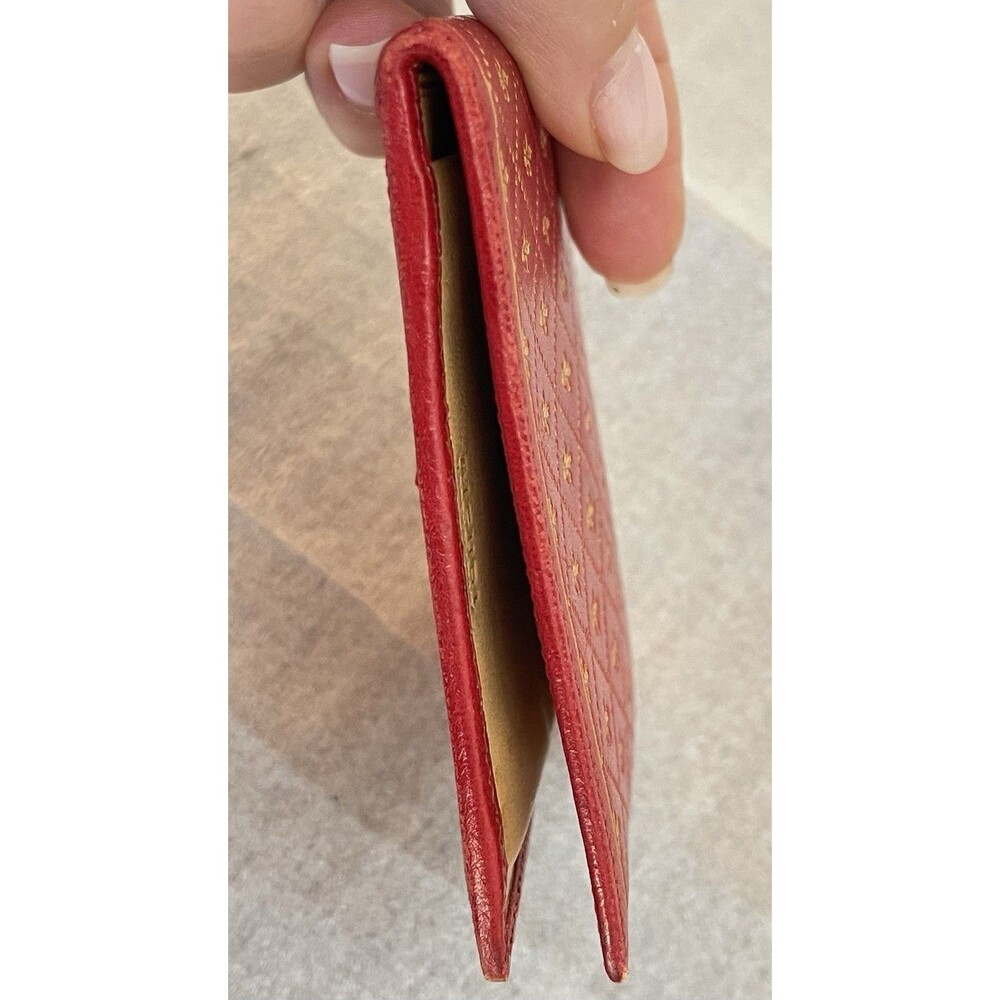 VTG Misuri Florence Italy Leather Bifold Wallet Scarlet Red Gold Fleur de Lis - Picture 13 of 14